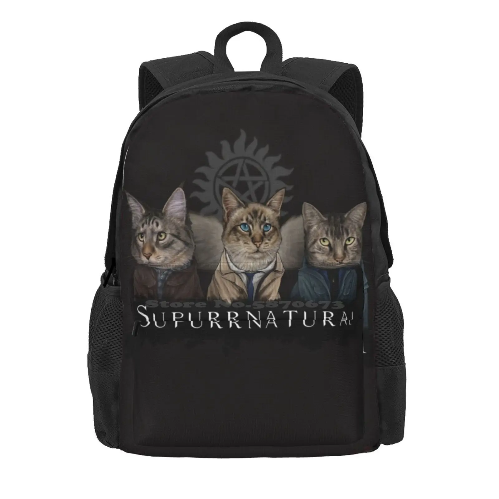 Supurrnatural Hot Sale Schoolbag Backpack Fashion Bags Supernatural Cats Sam Dean Castiel Winchester