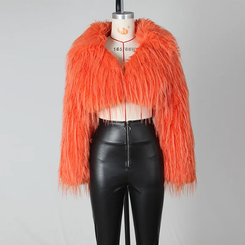معطف الشتاء امرأة اقتصاص فو الفراء ملابس خارجية طويلة الأكمام الفراء سترة النساء Y2K الملابس مثير القمم سترات جديدة 2025 #6