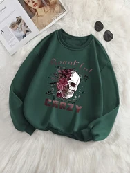 Day of the Dead Festival Orientation Rose Hopper Skull Cards Print Comfo·rtable Hoodless Top, Green Sweatshirt Fashion Women's