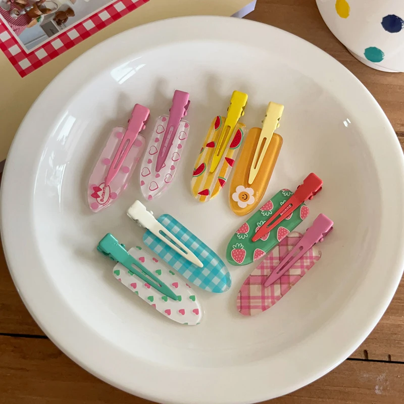 إكسسوار للشعر، دبابيس شعر صيفية من الأكريليك بلون الحلوى، مشبك جانبي بدون تجعد للفتيات، مشبكين بانج لكل عبوة