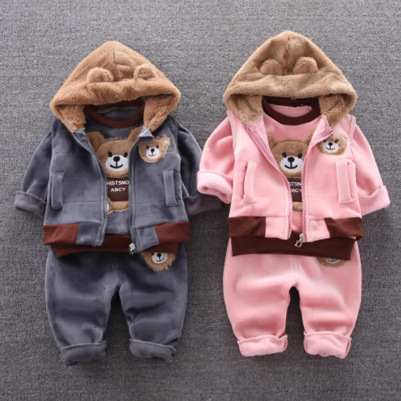 Kids 3pcs Autumn and Winter Cartoon Baby Boys Tracksuit Children Girls Hoodie Sets Toddler Casual Thick Costumes 0-4Y