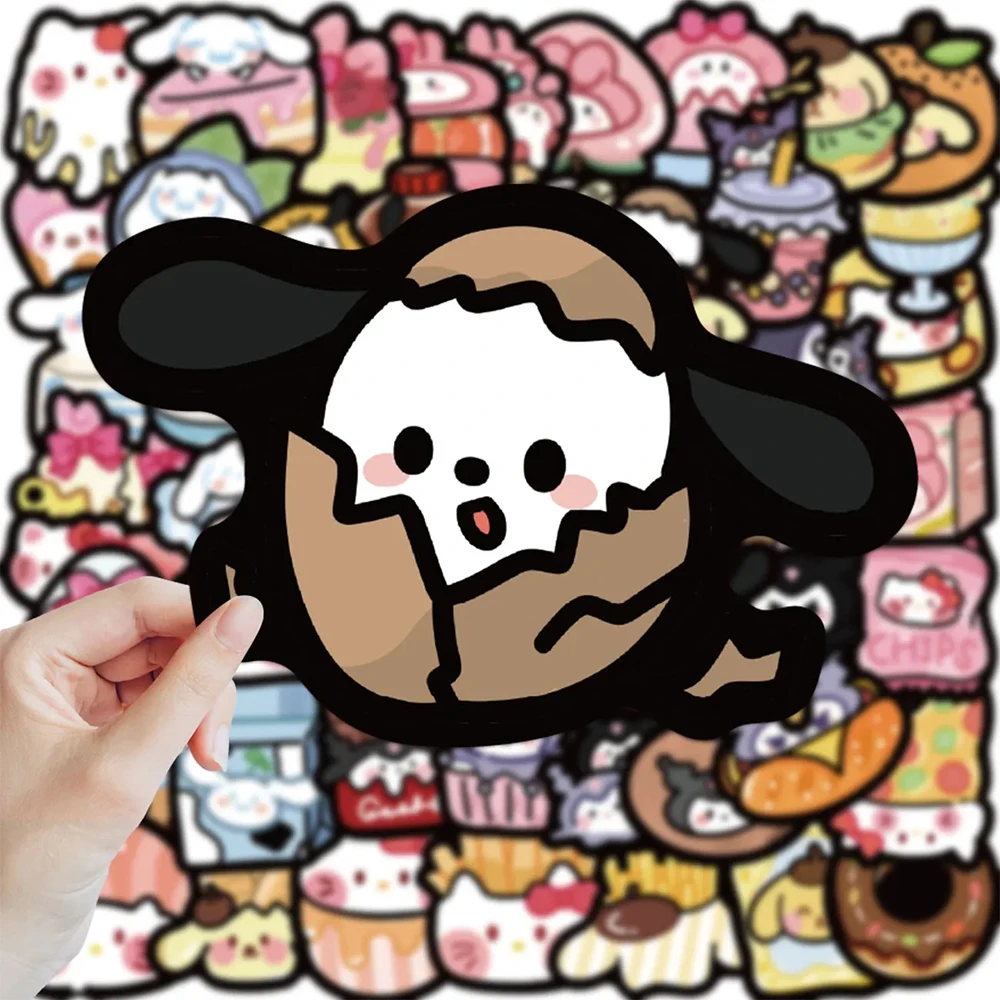 10/30/50pcs Funny Sanrio Food Cartoon Stickers Cute Kuromi Pochacco My Melody Decals Phone Diary Fridge Kawaii Graffiti Sticker