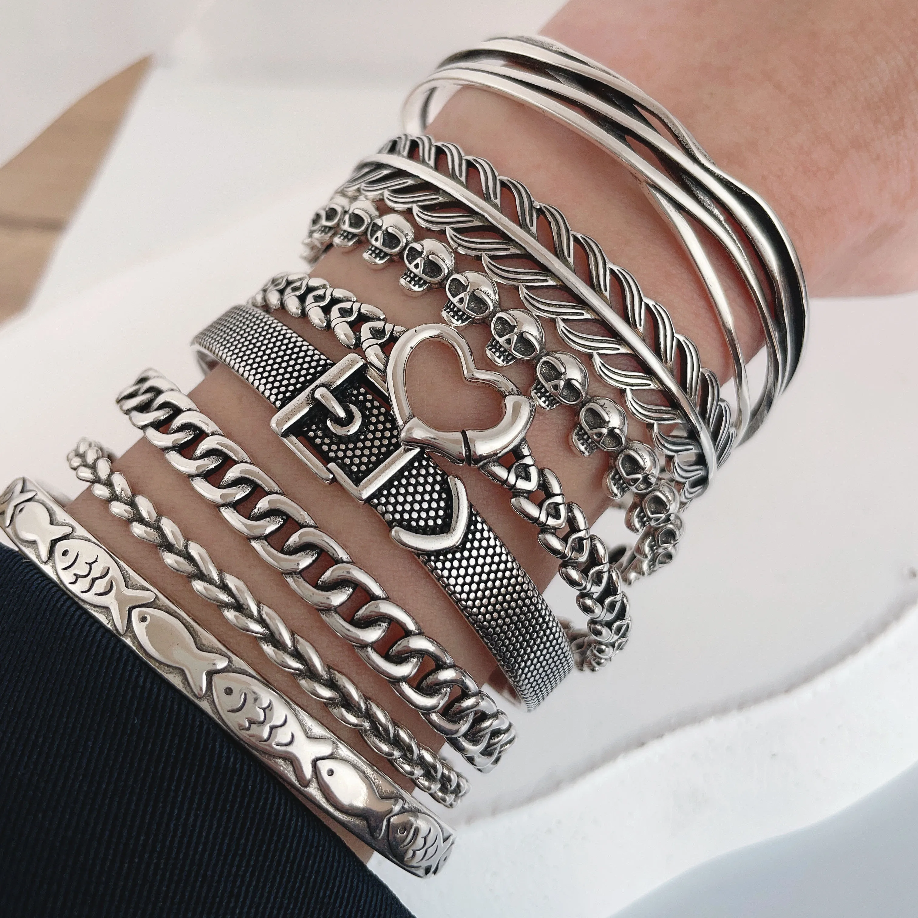 

100% Solid 925 Sterling Silver Metal Bracelet for Women Vintage Handmade Simple Retro Chain Heart Bracelet Birthday Gift Party