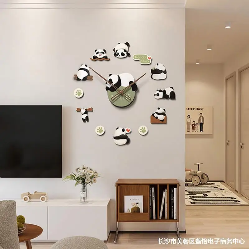 

Punch-Free DIY Panda Clock Wall Clock Living Room and Dining Room Decorations Clock Simple Home Animal Mute Wall Watch