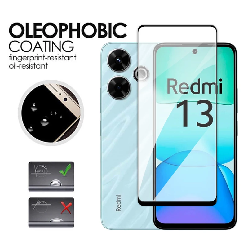 For Redmi 13 Screen Protector 6.79 inch Full Cover Glue Glass For Xiaomi Redmi 13 4G Tempered Glass For Redmi 13 Lens Film