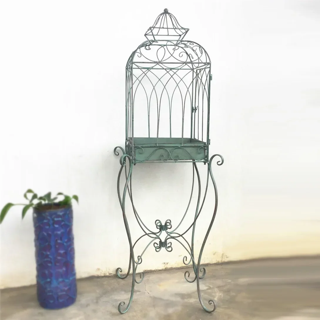 

Retro Old Bird Cage Jardiniere European-Style Iron Flower Stand Gardening Simple Display