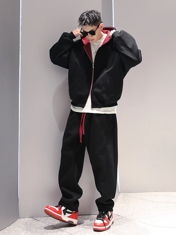 

Мужской повседневный спортивный костюм больших размеров: худи и брюки. Новинка весна-осень. Комплект из двух предметов: удобный лонгслив и длинные брюки.