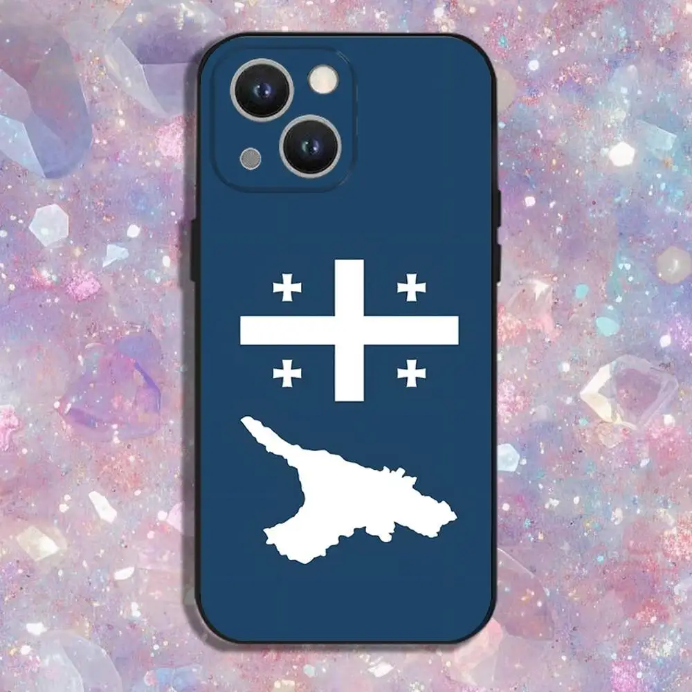 Georgia Flag Handyhülle für iPhone 17,16,15,14,13,12,11 Plus,Pro Max,XS,X,XR,SE,Mini,8,7,Weiche Silikon-Schutzhülle in Schwarz