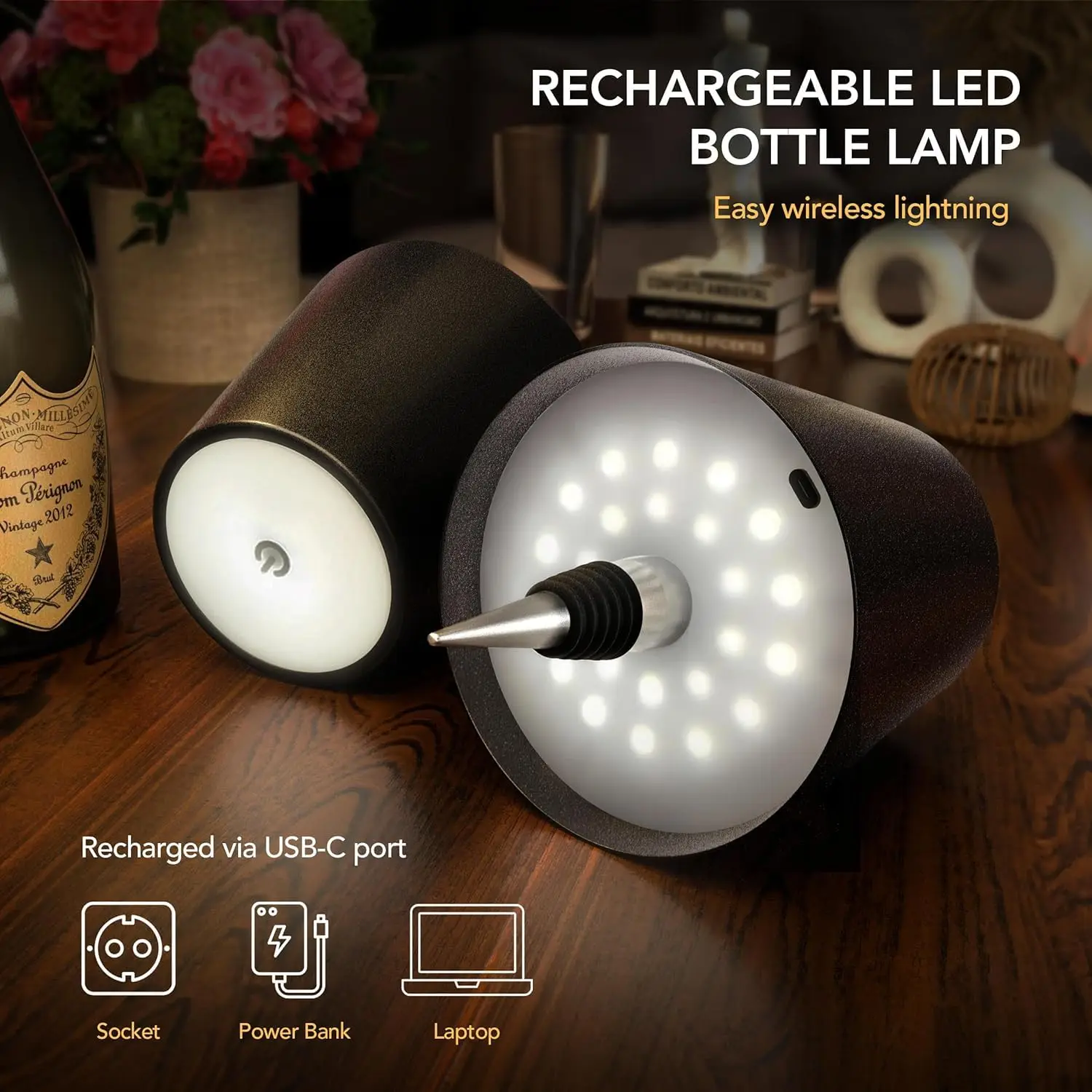 2025 LED Bottle Table Lamp Touch 3 Colors Rechargeable Portable Desktop Decoration Lamp For Bar Restaurant Camping Atmosphere De