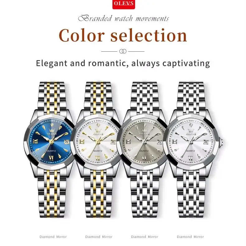 OLEVS 9998 женские часы модные деловые водонепроницаемые часы из нержавеющей стали с двойным календарем и бриллиантами Элитный бренд женские кварцевые часы