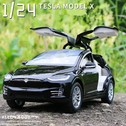 1:24 Tesla Model X SUV Alloy Car Model Diecast Metal Vehicles Car Model Simulation Collection Sound and Light Childrens Toy Gift