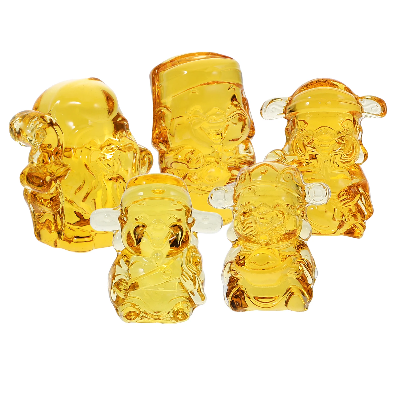 

5 Pcs God of Wealth Statue Home Crafts Small Size Crystal Figurine Modeling Adornments Boxed Easy Clean Desk Decor