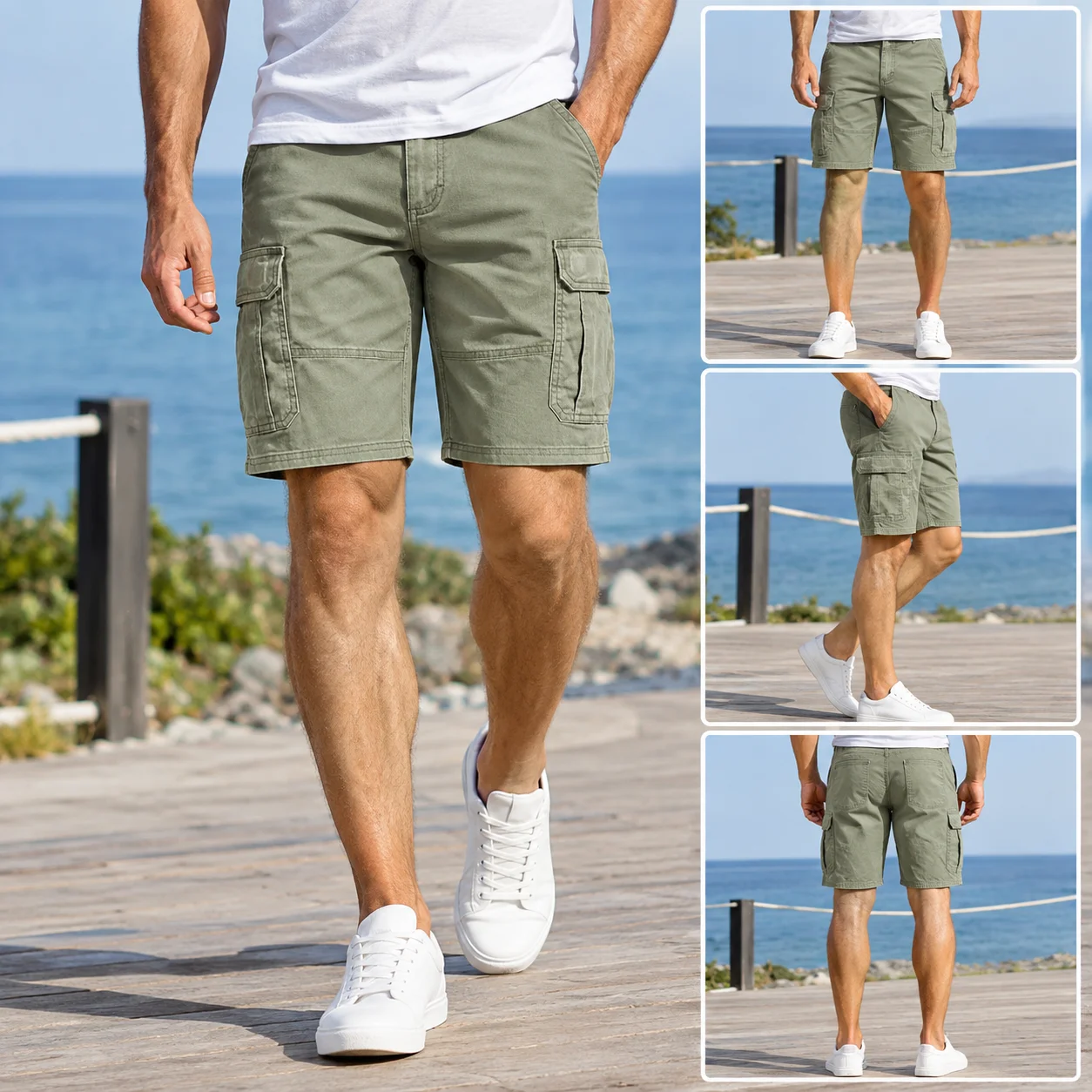 Men's Cotton Cargo Shorts Summer Casual Loose Fit Multi Pocket Utility Shorts Beach Streetwear Lightweight Work Shorts for Men