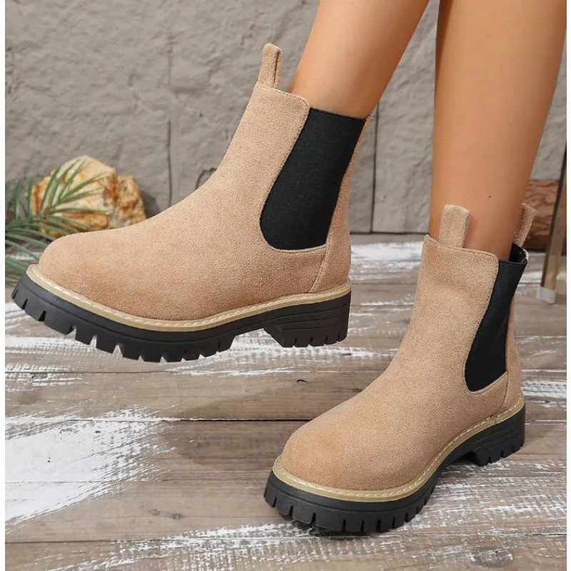 Women Ankle Boots Large Size Square Heel Round Toe Women Short Boots Leisure Daily Concise New Shoes for Women Zapatos De Mujer