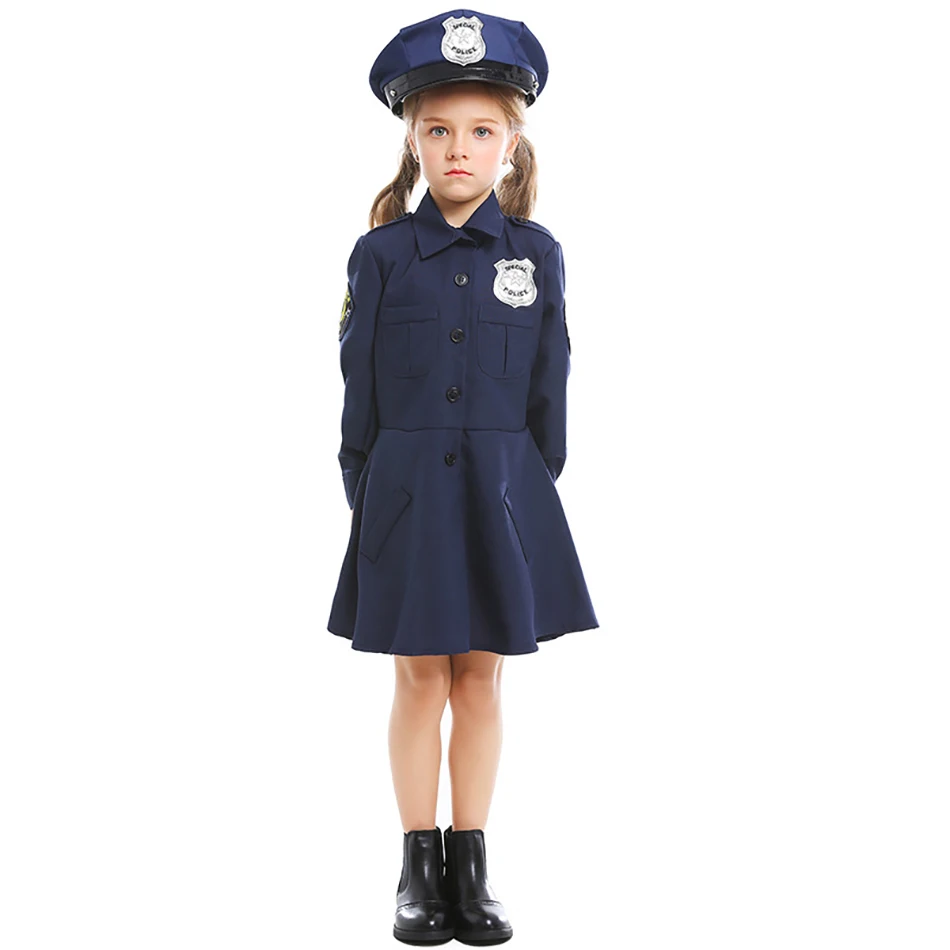 Kids Halloween Cosplay Dresses Girls Comfortable Cute Police Uniform Dress Girls Long Sleeve Parties and Activities Dresses