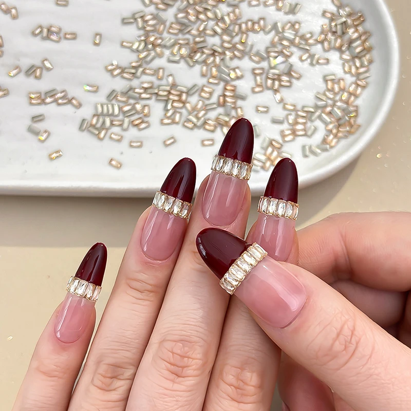 50Pcs Rectangular Nail Zircon Transparent 5a Nail Crystal Diamond French Striped Nail Accessory.
