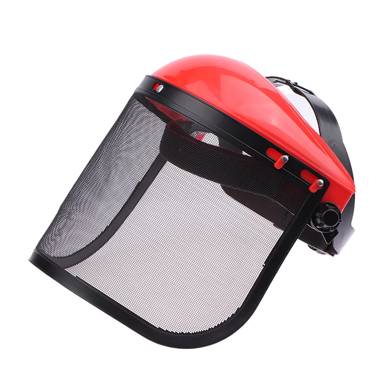 Adjustable Chainsaw Helmet New Splash Prevention Sponge Lining Protective Mask Large Mesh Metal Mesh Safety Helmet Outdoor--Red