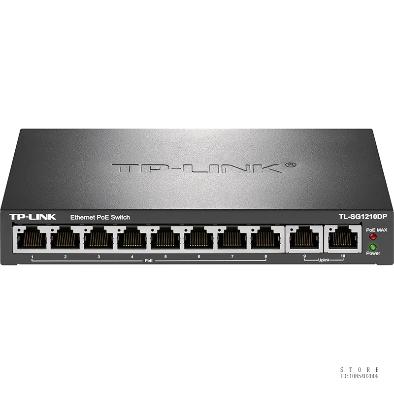 TP-LINK 8-port Gigabit Poe+2 Gigabit Uplink 10-port Switch PoE Power Supply Network Splitter, Total PoE Power 67W, TL-SG1210DP