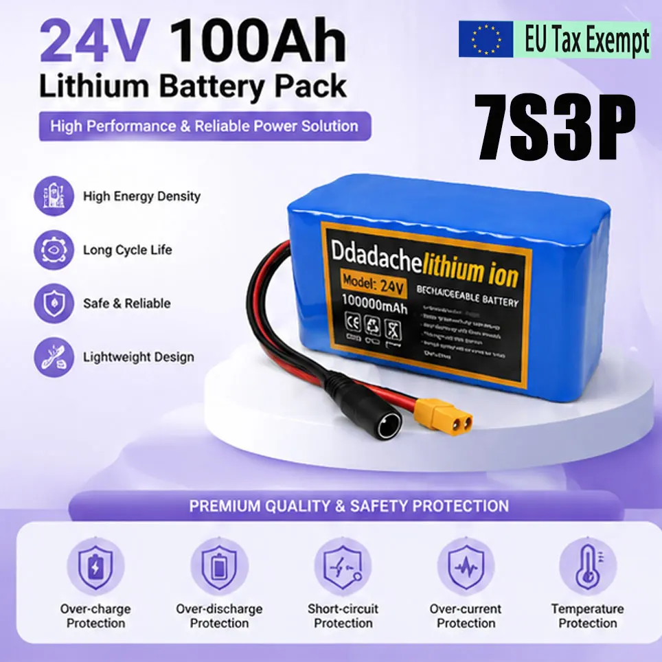 EU-Lokallager 7S3P 24V 100Ah 18650 wiederaufladbarer Lithium-Akku inklusive 29,4V 2A Ladegerät für E-Bike, Moped, Elektroroller, Ersatzakku