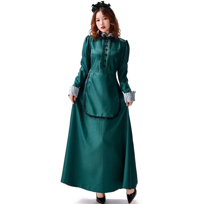 Ele lange rok meid kostuum Europese dame Halloween cosplay outfit Vintage dienaar orm dameskleding huishoudster Dr