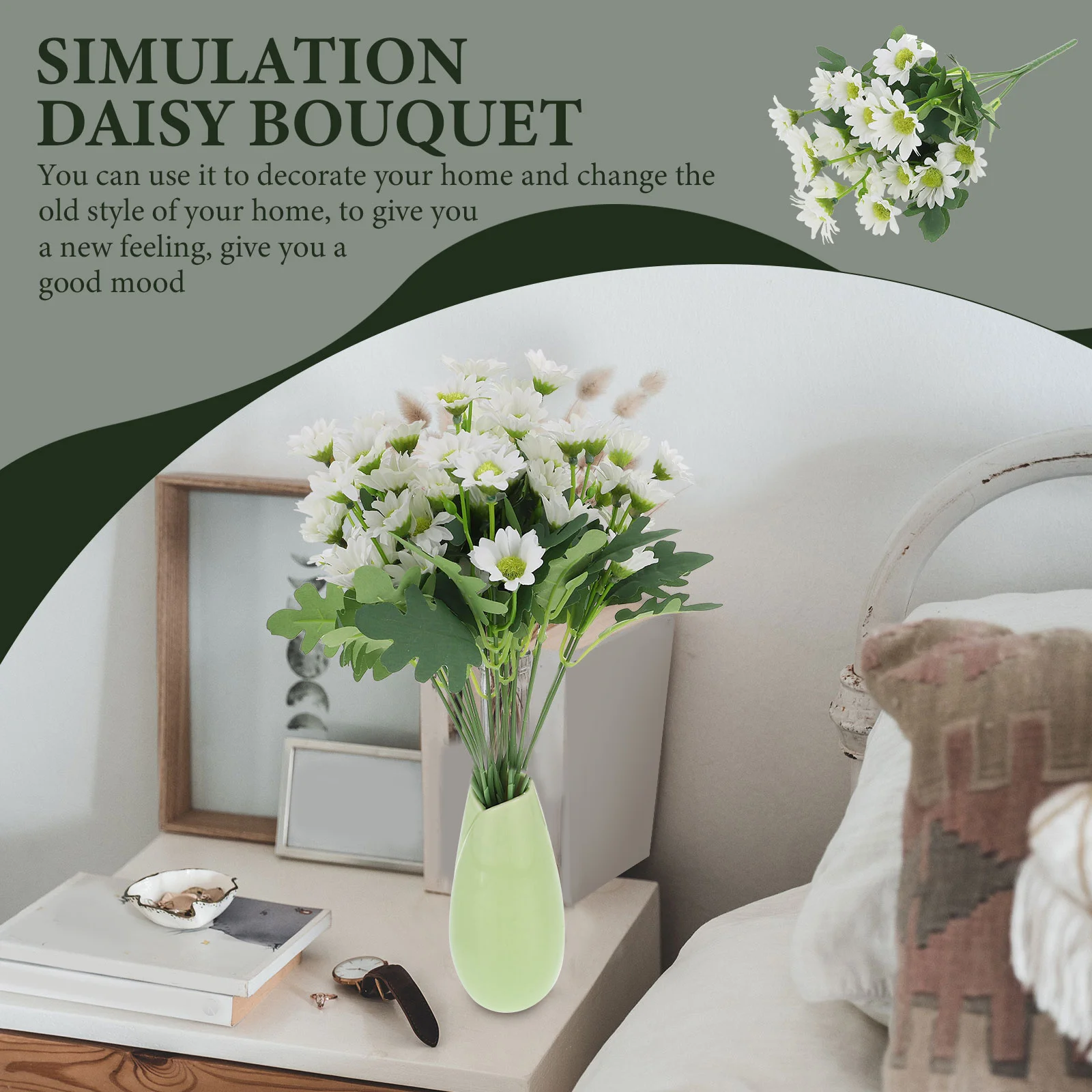 

3Pcs Realistic Artificial Daisy Bouquet Lifelike Fake Flower Decor for Living Room Bedroom Office Elegant Simulation Flower