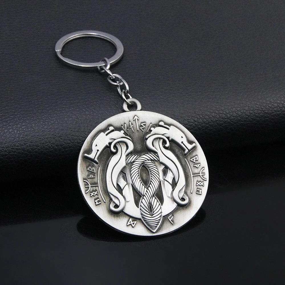 God of War Ragnarok Keychain The World Serpent Jormungandr Mural Sign Penant Key Chain for Men Keying Jewelry