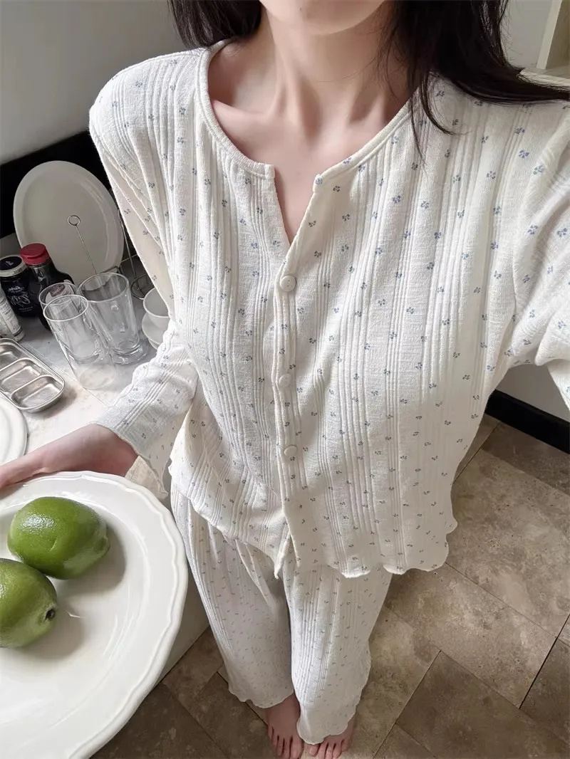 Women's Modal Sleepwear with Chest Pad Long Sleeve Home Clothes Floral Print Soft Comfortable Autumn New Style Outfit Set