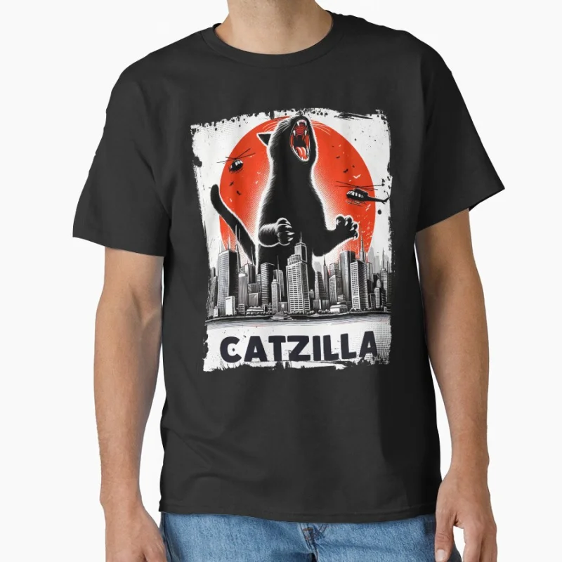 

Catzilla Essential Gift For Cat Lovers king of monster 100% cotton printed t shirt for cat lover large size Adult tops S-6XL