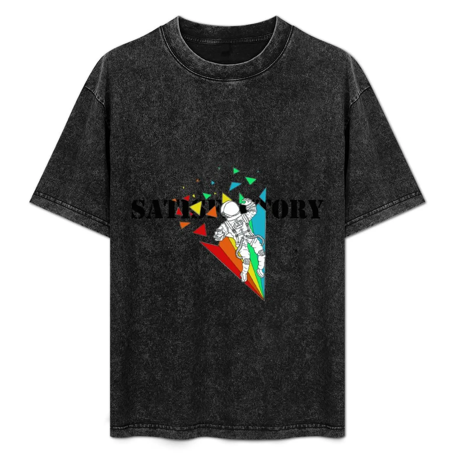 SATISFACTORY Rainbow Black T-Shirt Casual Basic Short Sleeve T-Shirt