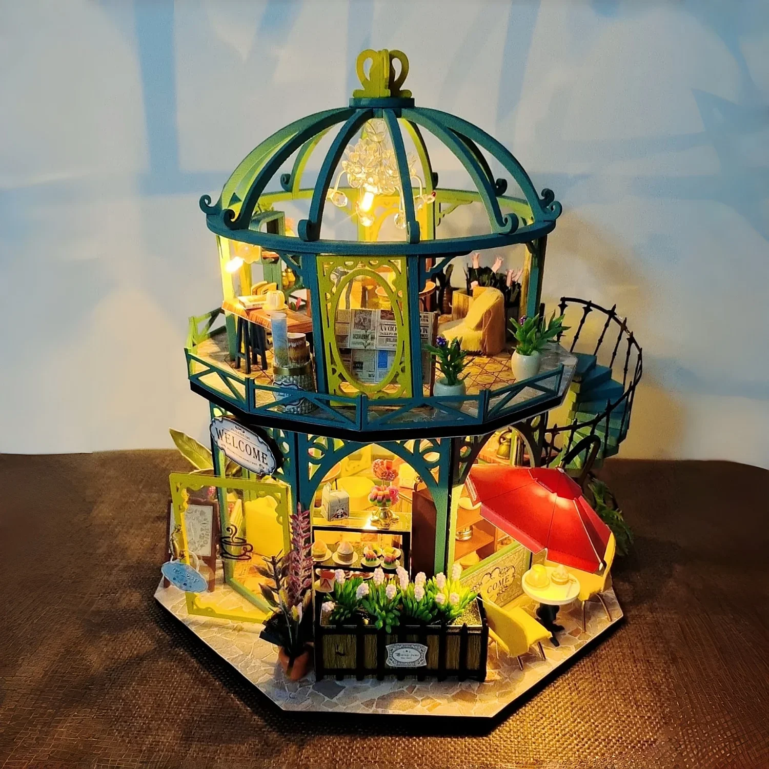 Pavilion style exquisite Garden Dollhouse Book Nook DIY Miniature Kit,Wooden Booknook Doll House Model,Cozy Tiny Home Decor Gift