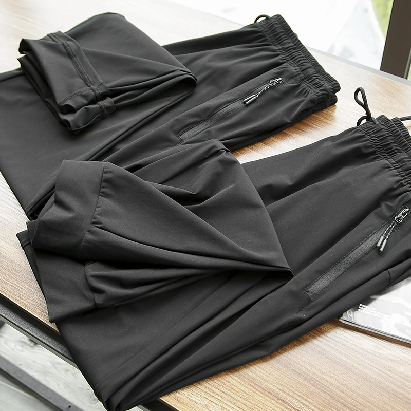 

Мужские повседневные брюки с высокой талией и прямыми штанинами, спортивные, из ледяного шелка, эластичные в четырех направлениях, комфортные, быстросохнущие, для весеннего сезона, молодежная мода