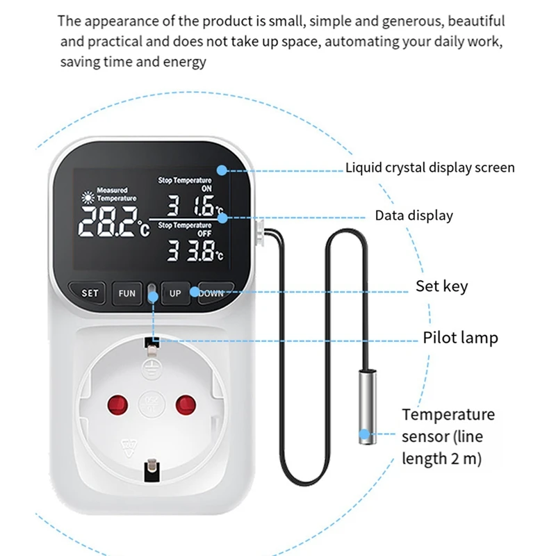 

1 PCS Digital Temperature Controller Reptile Thermostat Timer Switch Plug With Sensor For Home, Greenhouse Aquaculture EU Plug