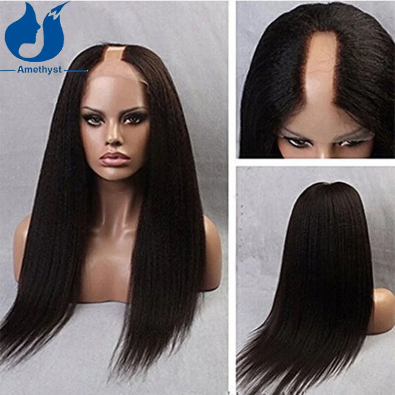 Light Yaki Straight 1X3 U Part Human Hair Wigs Brazilian Remy U Shaped No Leave Out Glueless U-Part Wigs For Black Women