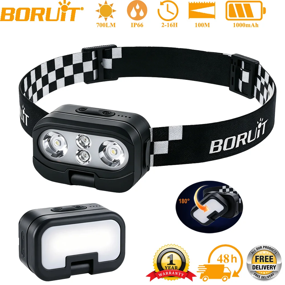 

BORUiT RT400 LED Headlamp 700LM Ultra Bright Type-C Rechargeable Headlight 14 Modes Head Torch Outdoor Camping Fishing Lantern