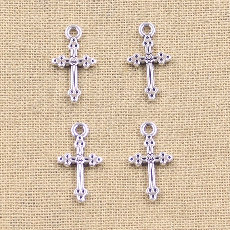30pcs Charms Christian Cross 15x7mm Antique Making Pendant fit,Vintage Tibetan Bronze Silver color,DIY Handmade Jewelry