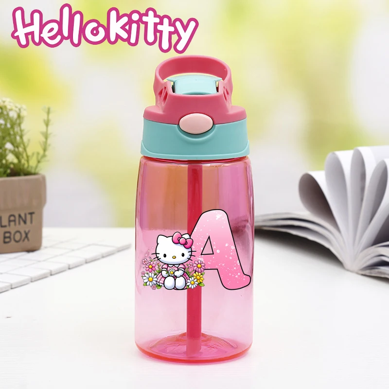 

Sanrio Hello Kitty пластиковая чашка с соломинкой и буквой A-Z, портативная бутылка для питья большой емкости, подарок на день рождения для девочек с мультяшным принтом