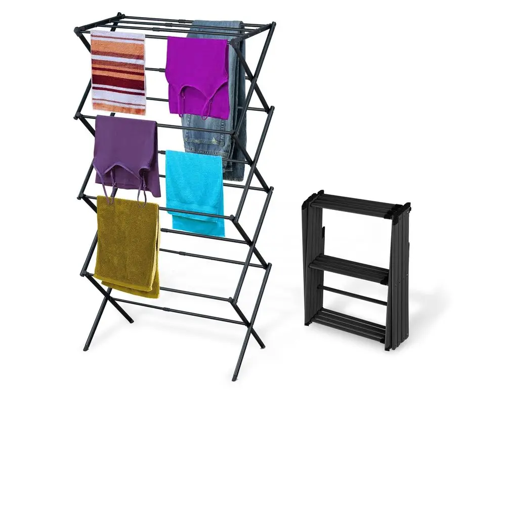 

4Tier Expandable Collapsible Clothes Drying Rack, Telescopic Height, Foldable SpaceSaving Laundry Air Dryer for Towels, Shirts a