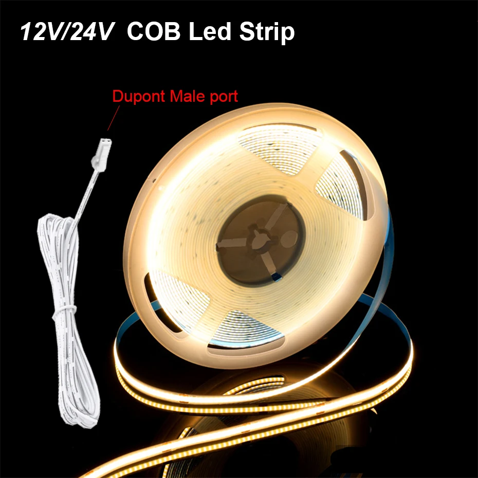 DC12V 24V COB Led Strip Light Dupont Led Cabinet Light Tape Self-adhesive Flexible COB lighting Ribbon 1m 2m 3m 4m 5m Indoor