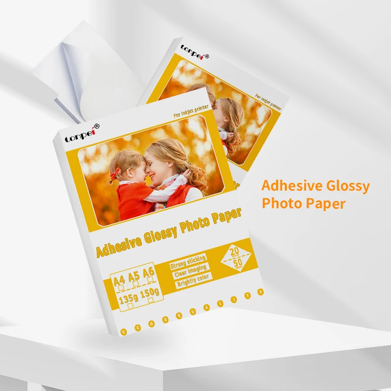 Adhesive Backed Photo Paper A4 A5 A6 Single-Sided Glossy Sticker 135G 150G Inkjet Printer Use  Self-adhesive Photo Paper