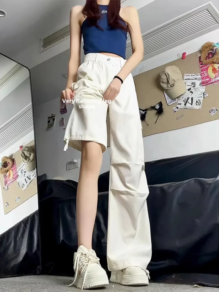 

Ice Silk Paratrooper Summer Thin Straight Leg Workwear Trousers Clean Fit Pleated Tee in One Anti Wind Pants Casual Leisure