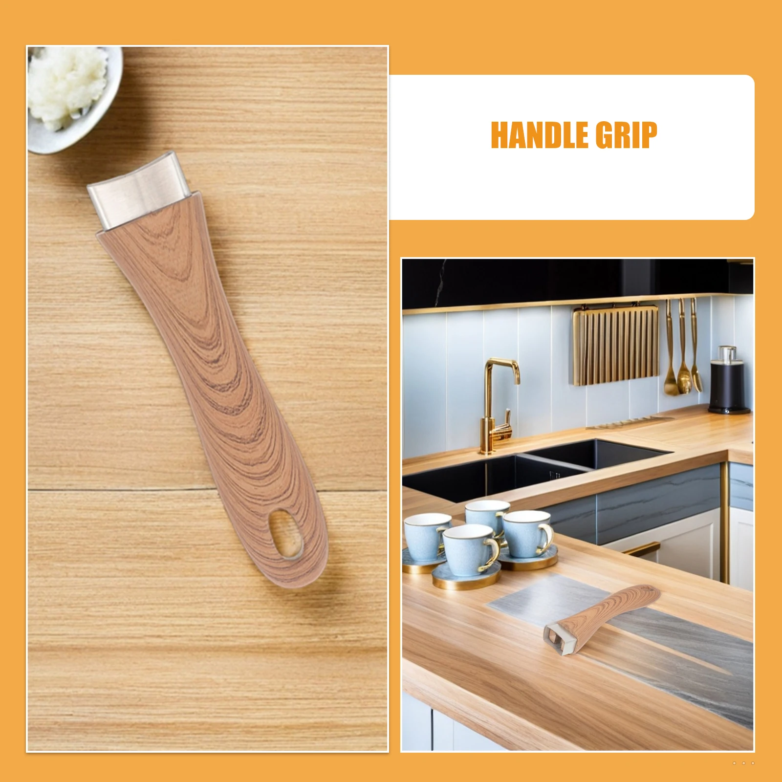 取り外し可能な鍋ハンドル交換用、火傷防止ステンレス鋼木目調グリップ、片手鍋、フライパン、家庭用調理器具用
