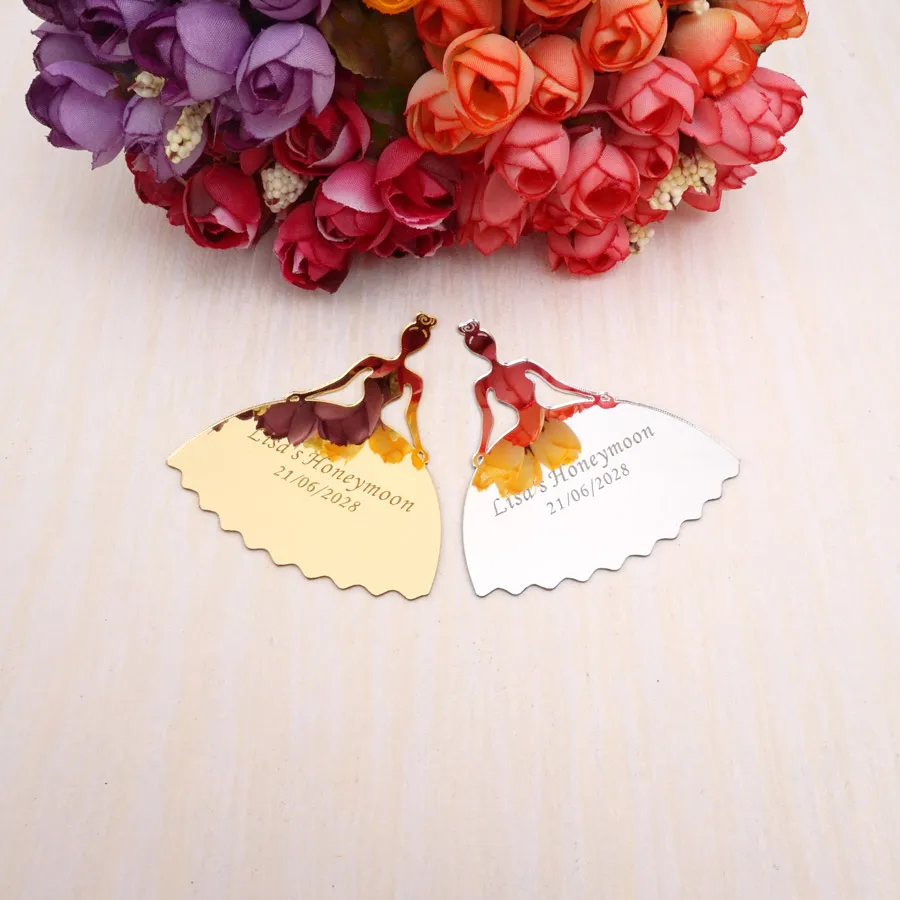 Custom Wedding 30pcs 10cm Mirror Bride Tags Card Personalized Lovers Name Date Bridal Favors Guest Gifts Party Decor Supplies