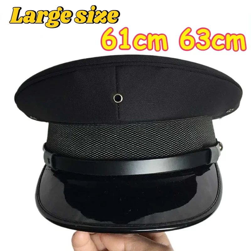 Large Size 63cm Military Hats Men Germany Officer Visor Cap Big Head Army Hat Police Cap Cosplay Halloween Party Hat 57-59-61cm