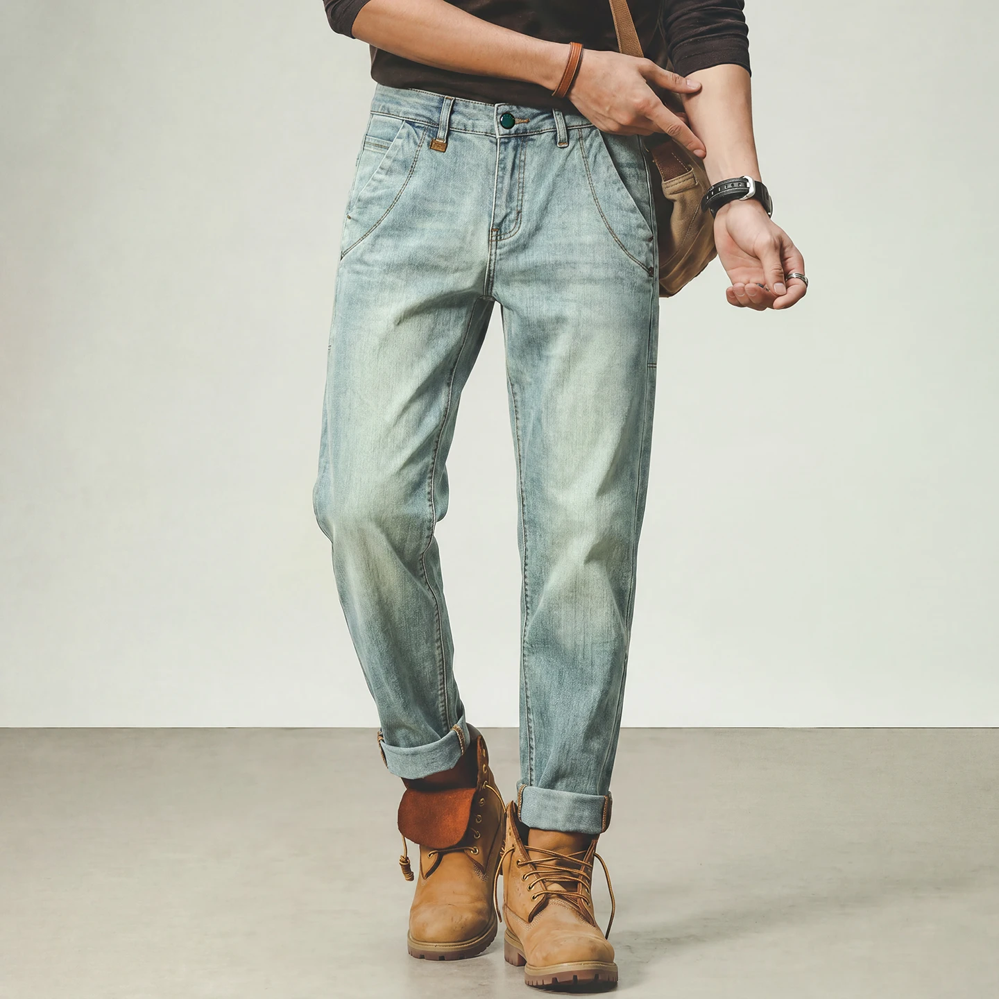 2026 Autumn New High Quality Slim Straight American Retro Harajuku Cotton Stretch Men's Jeans Classic Western Denim Trousers