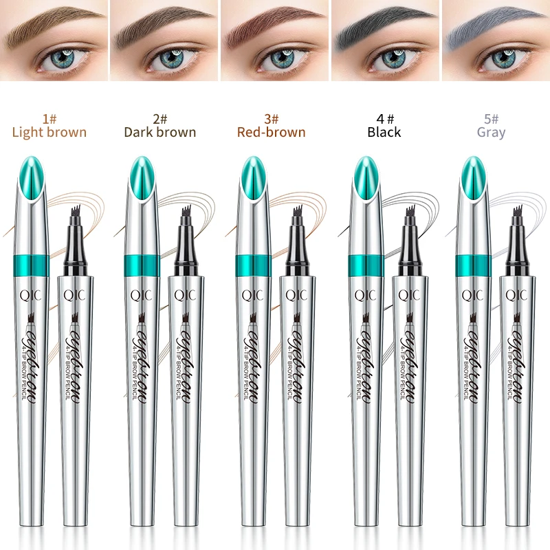 5 สี 4 จุดปากกาเขียนคิ้ว 3D กันน้ําเคล็ดลับ Tattoo เครื่องสําอางค์ติดทนนาน Natural Dark Brown Liquid Eye Brow ปากกาดินสอเขียนคิ้ว