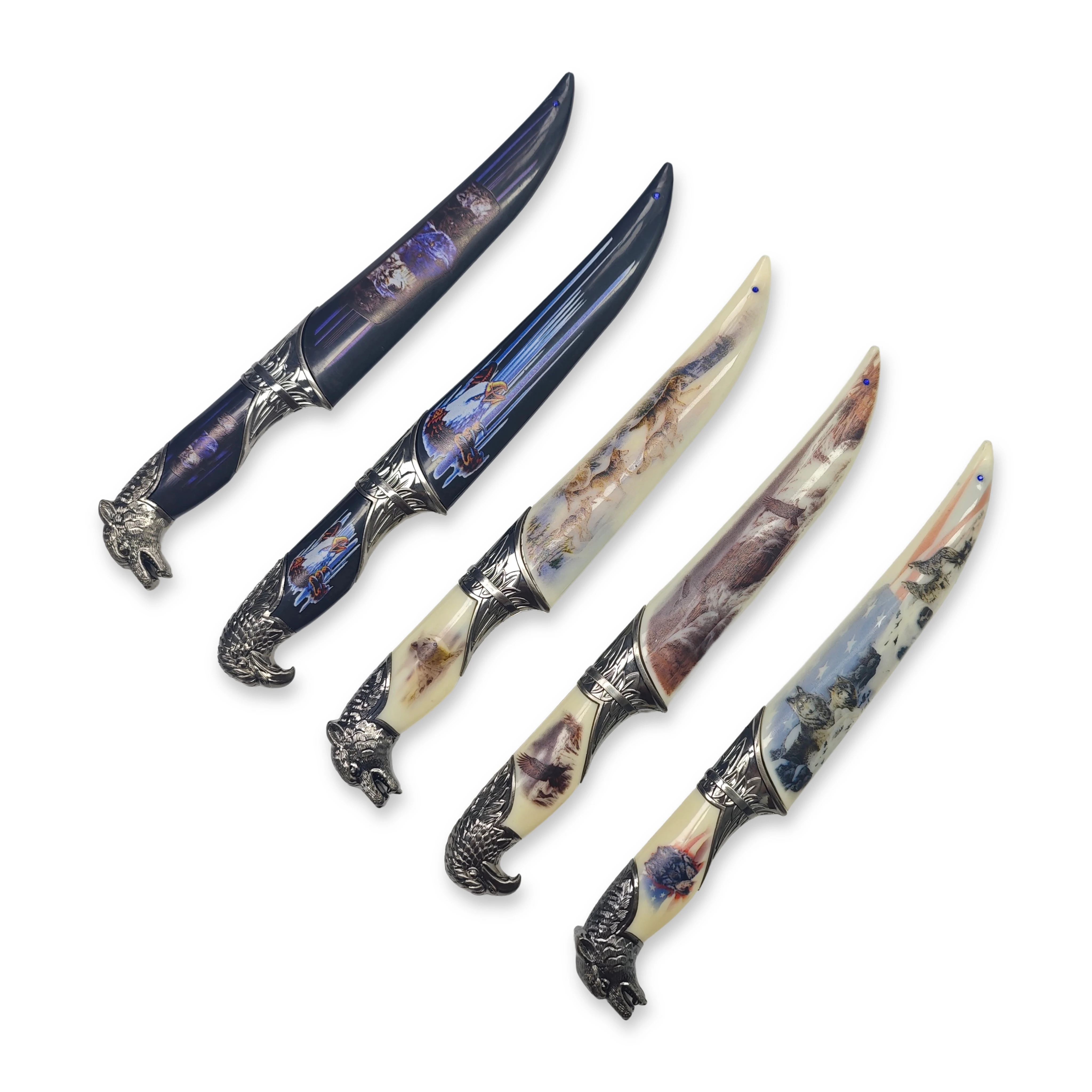 Vintage Eagle Wolf Head Decorative Short Sword, Stainless Steel Collectible Sword with Printed Sheath, Retro Ornament Gift for Men