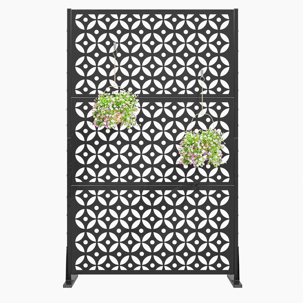 72 Metal Outdoor Privacy Screen, Decorative Fence for Patio, Garden, Yard, Trash Can Cover, Freestanding, Black