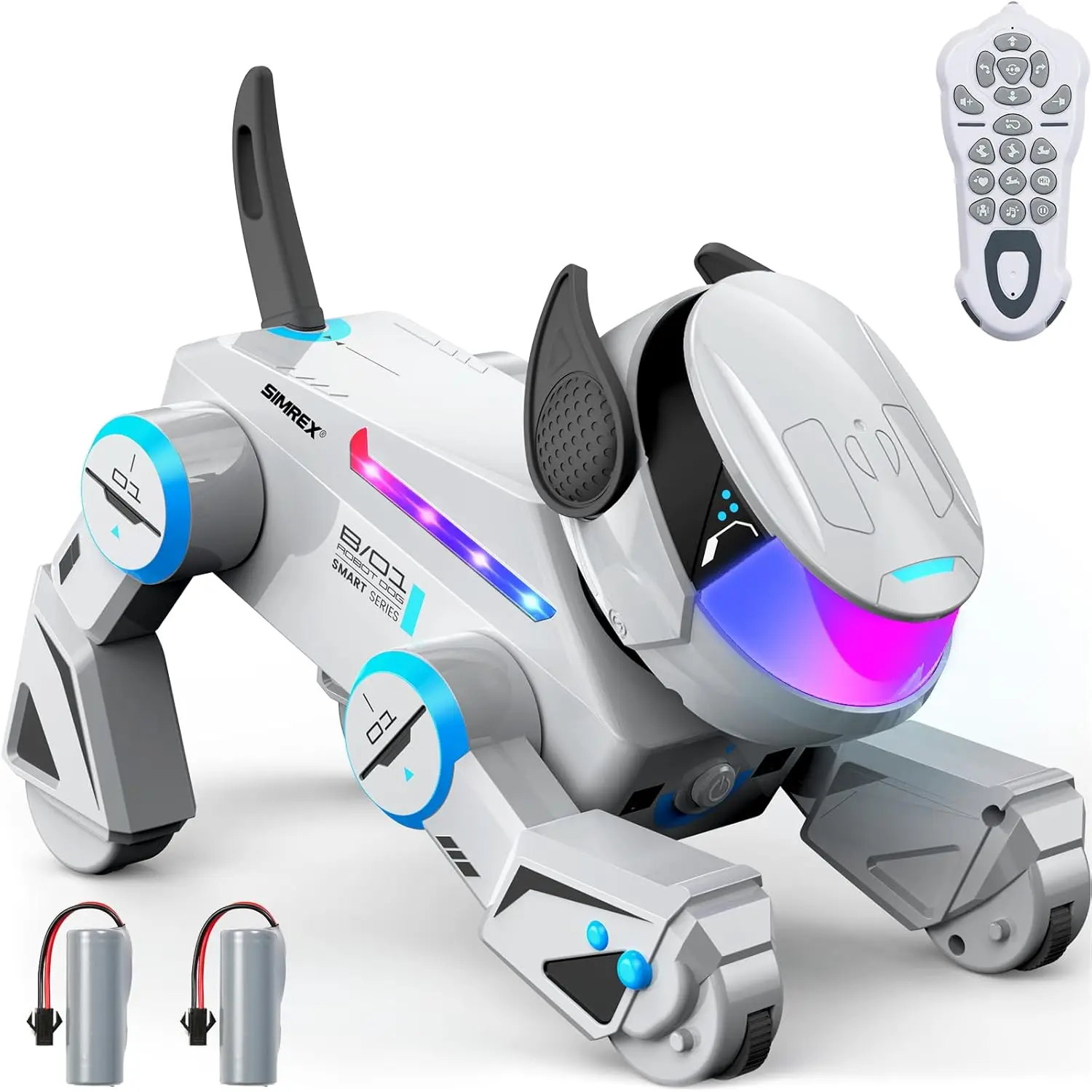 

Interactive Robot Dog Toy for Kids - Smart Puppy with Touch Sensor, Dance, LED Eyes, 2 Rechargeable Batteries, Gift for Boys Girls (Gray)