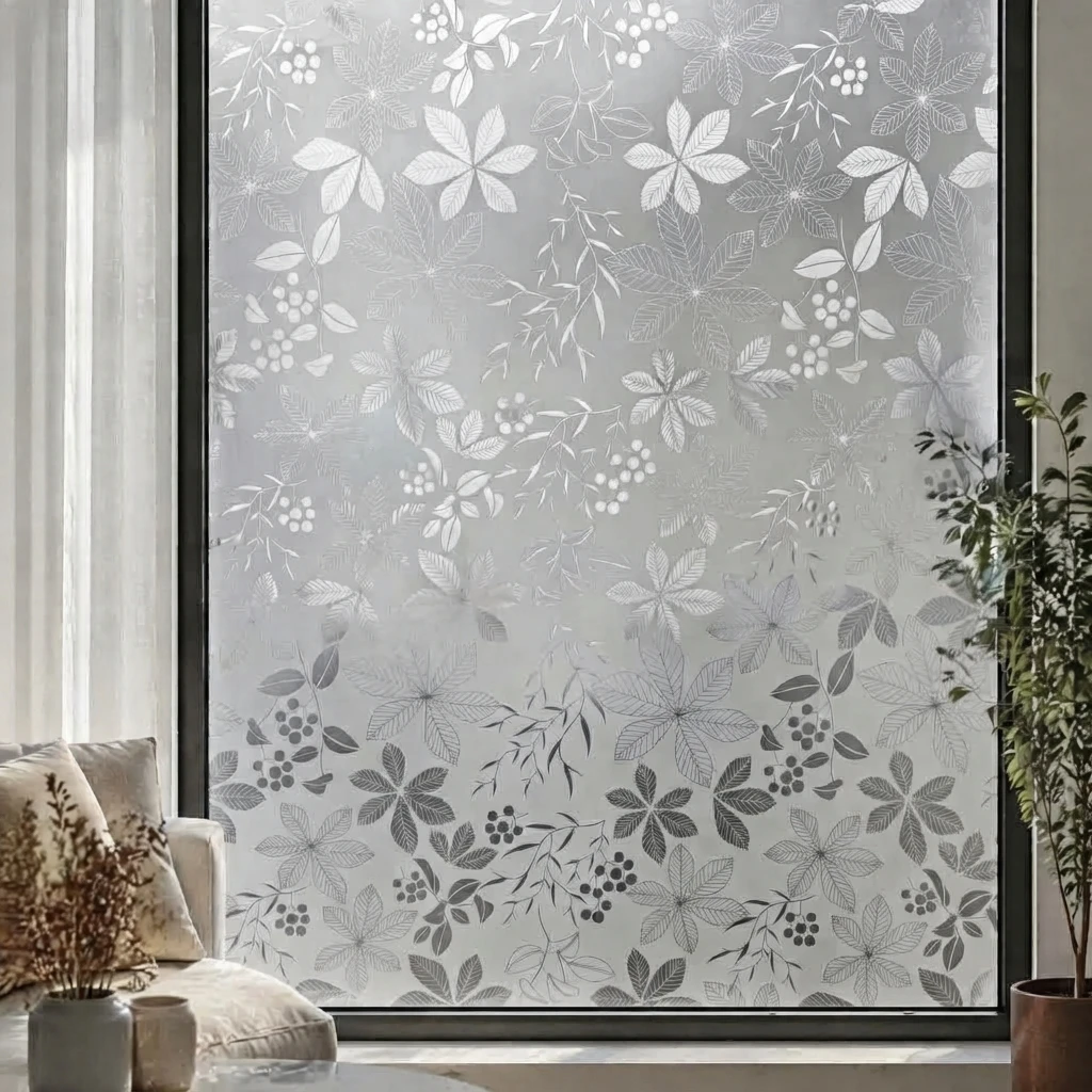 Watercolor Purple Floral Self-Adhesive Window Film Privacy Frosted Decorative Glass Sticker UV Blocking Removable Cover