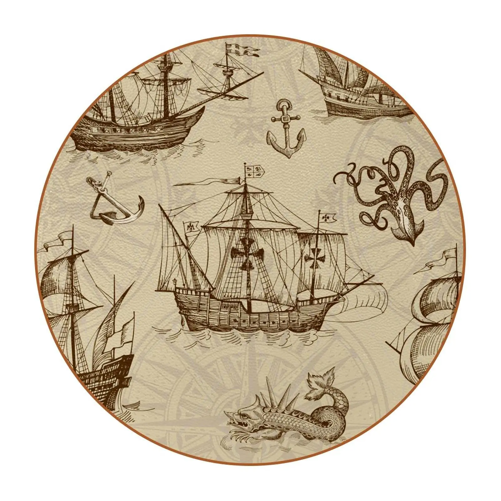 Sailboat Print Cup Ceramic Coaster for Drinks Round Cup Mat Pad for Home Office Cafe Beverage Shop Table Practical Decorations